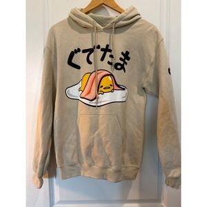 Sanrio Gudetama Lazy Egg Hoodie Tan Beige Graphic Sweatshirt Small